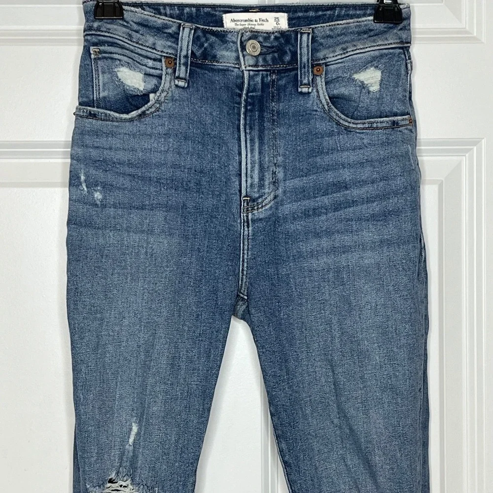 Abercrombie Fitch The Super‎ Skinny Ankle High Rise Distressed Jeans Size 25